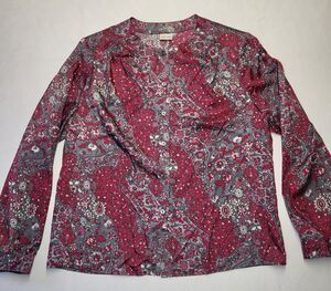 Vintage Pykettes Womens L Shirt 70s Retro Floral Blouse Notch Collar Top